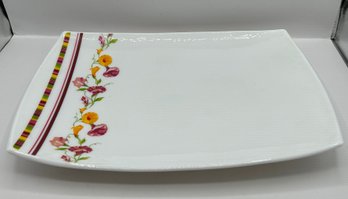 All For You White Rectangular Serving Platter Floral Morning Glory Multi-Stripe