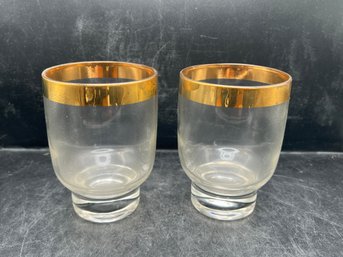 Mid-Century Modern Gold-Rimmed Lowball Rocks Glasses - 8 PCS