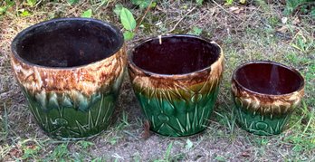 Vintage USA Glazed Ceramic Planters Graduated Nesting Flower Pots