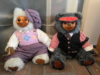 Vintage Raikes Bears Wooden Face Plush Set - Golfer & Bartender - 2 PCS