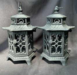 Japanese Pagoda Cast Iron Garden Lanterns, 2 Pcs