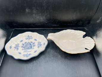 Andrea By Sadek 'Jardin Blue' Trinket Dish & Lenox Ivory Gold-Trimmed Dove Dish - 2pcs