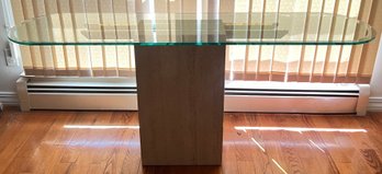Postmodern Travertine And Glass Console Table Brass Accents