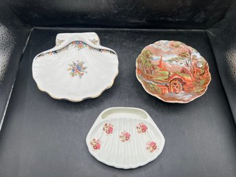Vintage English Bone China & Ironstone Shell-Form Dishes  Wedgwood, Midwinter & Jubilee, 3pcs