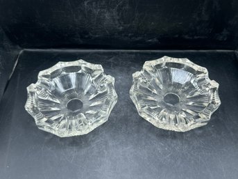 Vintage Clear Pressed Glass Starburst Ashtrays - Art Deco Style - 2 Pieces