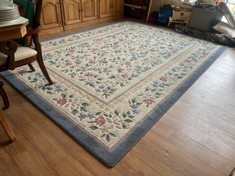 Traditional Floral Area Rug - Slate Blue Border & Rose Accents