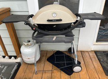Weber Q 220 Propane Gas Grill With Rolling Cart Cream & Black Series
