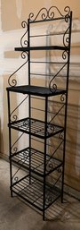 Vintage Black Metal 4-Tier Scrollwork Design Bakers Rack