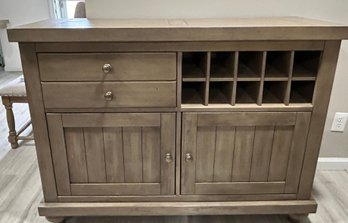 Rustic Gray Wooden Sideboard Buffet Cabinet With Built-In Wine Rack