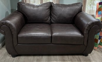 Plush 2-Seater Brown Leather Sofa With Rolled Arms