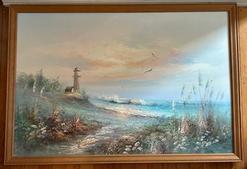 Coastal Seascape Lighthouse Oil Painting - Framed