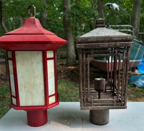 Vintage Landscape Post Lanterns Red Pagoda & Craftsman Styles, 2 Pcs