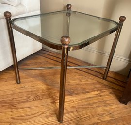 Hollywood Regency Style Brass And Glass Accent Table