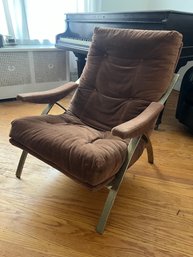 Vintage 1970s Carson Inc. Cantilever Lounge Chair With Tufted Brown Velvet And Chrome Frame
