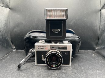 Ricoh 500 G 35mm Rangefinder Camera With Phoenix 60 BA Flash And Case