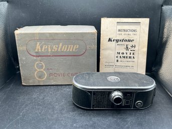 Vintage Keystone K-22 8mm Movie Camera With Original Box And Instruction Manual