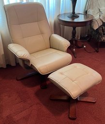 Benchmaster Furniture White Swivel Recliner Chair & Footstool -  2 Piece Lot