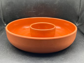 Mid-Century Modern Terra Cotta Matte Orange Glaze Chip And Dip Server