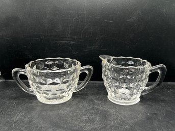 Fostoria American Clear Glass Creamer And Sugar Bowl Set