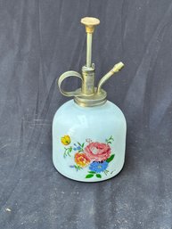 White Milk Glass Floral Plant Mister With Brass Pump