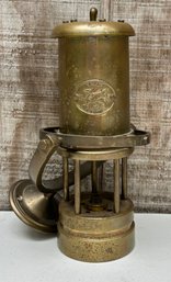 Vintage Brass Welsh Cymru Miner's Safety Oil Lamp With Wall Mount