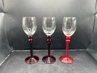 Vintage Ruby Red Glass Cordial Stemware Set Of 3