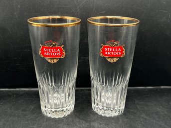 Vintage Stella Artois Gold Rimmed Pilsner Glasses - Set Of 2