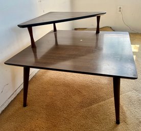 Mid-Century Modern Wood 2-Tier Step End Table