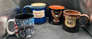 Vintage Biker & Americana Coffee Mug Collection - Harley-Davidson, Route 66, And Stars & Stripes - 4 PCS