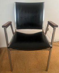 Vintage Tubular Chrome Accent Armchair With Black Upholstery