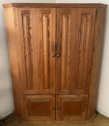 Traditional Oak Corner Entertainment Center & Storage Cabinet With Moldings