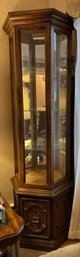 Vintage Hexagonal Oak Curio Display Cabinet