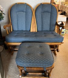 Tell City Chair Co. Country Oak Double Glider Rocker Loveseat With Matching Glider Ottoman, 2 Pcs