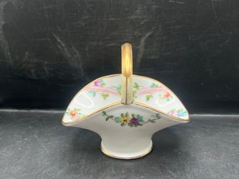 Hand-Painted Nippon Porcelain Basket Dish With Handle