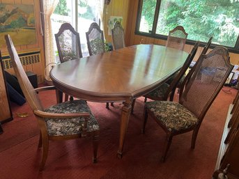 French Provincial Dining Set With Eight Cane Back Chairs And Table Pad Protectors
