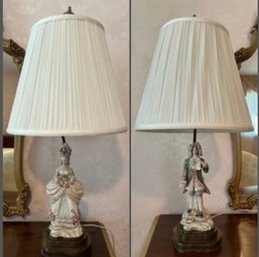 Porcelain Colonial Couple Figural Table Lamps