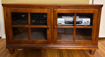 Traditional Warm Cherry Wooden Media Console And TV Stand With Glass Doors