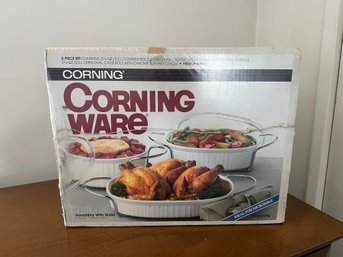 Corning Ware French White 8-Piece Casserole Set With Chrome Cradles