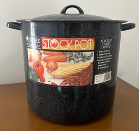 Black Speckled Enamel On Steel Metal Stock Pot With Lid