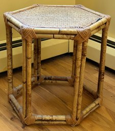 Vintage Hexagonal Tortoise Rattan Accent Table