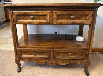 Vintage French Provincial Rolling Wooden Buffet Server & Cart