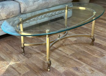Hollywood Regency Style Brass And Glass Oval Coffee Table