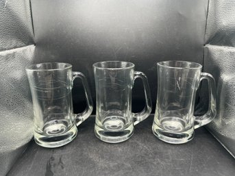 Clear Glass Beer Mugs With Contemporary Angled Handles - 3 PCS