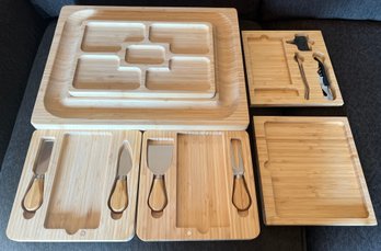 Large Bamboo Charcuterie Board Set With Integrated Serving Trays And Utensils