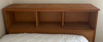 Wooden Bookcase Headboard Featuring Multiple Open Storage Compartments & Light Natural Pine Finish