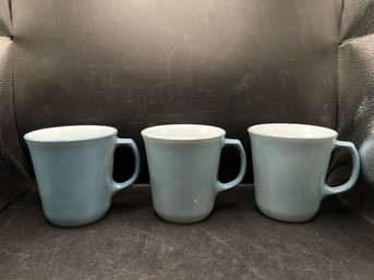 Pyrex Horizon Blue Milk Glass Mugs - Set Of 6