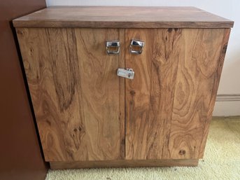 Two-door Wooden Storage Cabinet Features A Distinct Natural Burl Wood Grain