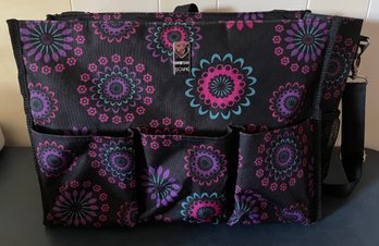 Nursescape Black And Pink Floral Print Medical Organizer Tote Bag