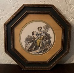 Octagonal Art Print Depicting Pastoral Women