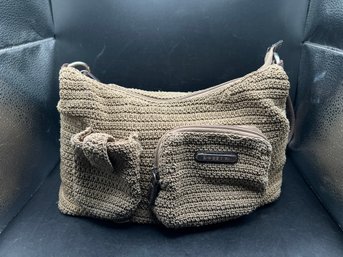 Rosetti Tan Woven Straw Shoulder Bag With Exterior Pockets
